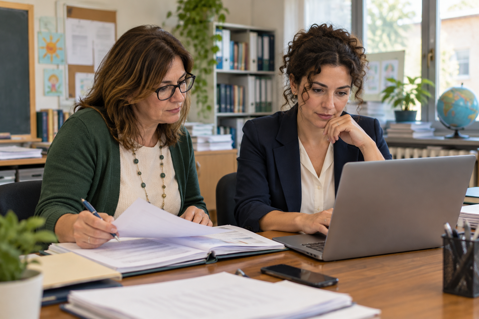 Immagine generata con IA: personale scolastico che verifica un preventivo per un acquisto online