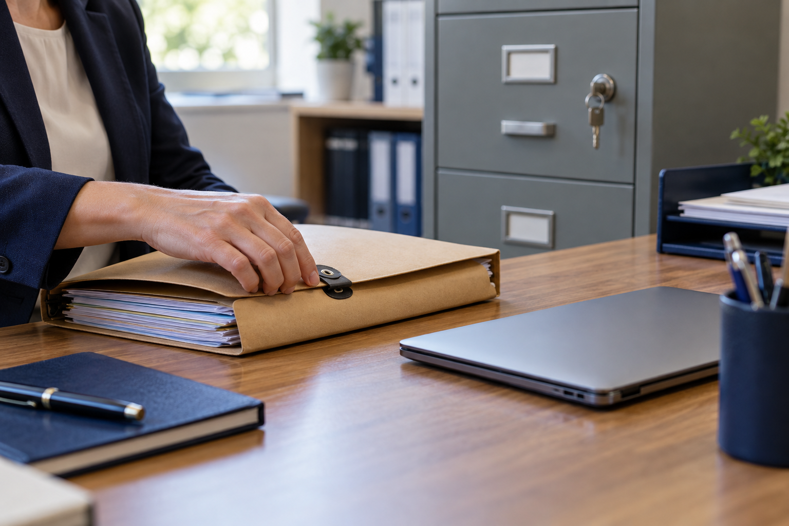 Immagine generata con IA: fascicolo scolastico protetto e archivio con accesso controllato